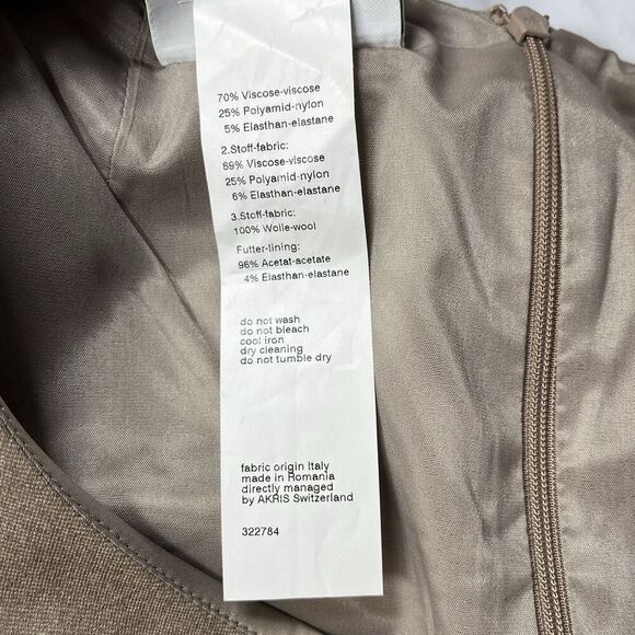 AKRIS PUNTO Sz US 8 Tan Maroon Red Sheath Dress Viscose Wool Blend Art To Wear - Picture 14 of 14